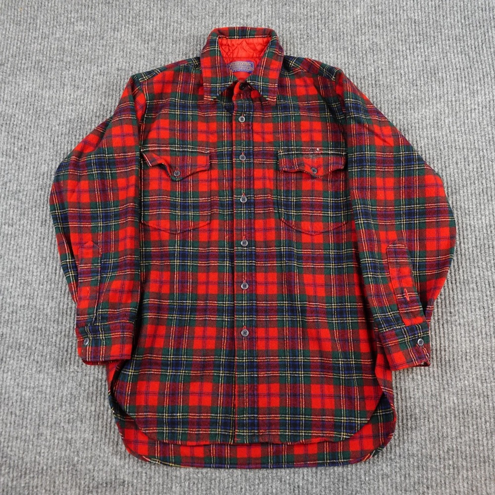 Vintage Pendleton Shirt Mens 15 1/2 Red Plaid Wool Flannel USA 60s